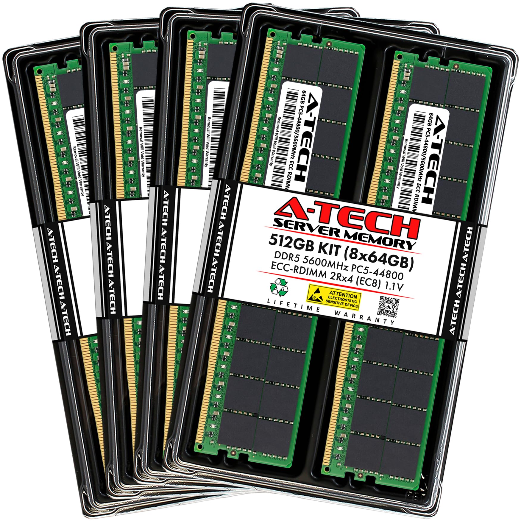 A-Tech 512GB Kit (8x64GB) DDR5 5600MHz PC5-44800 ECC RDIMM 2Rx4